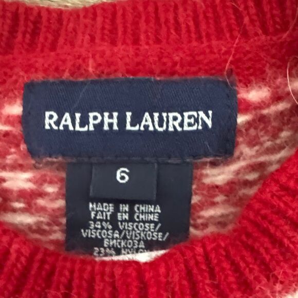Ralph Lauren Kids Dress in Wool Knit Christmas Red and White Authentic - Picture 3 of 7